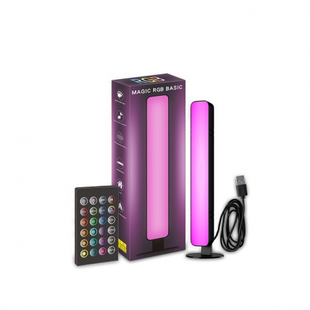 Veioze si Lampi - Lampa de Birou, Flippy, RGB Colorat, 14 LED, Putere 5V, Telecomanda cu 24 de Taste, Cablu USB, Negru, 25.5x4x3.5cm