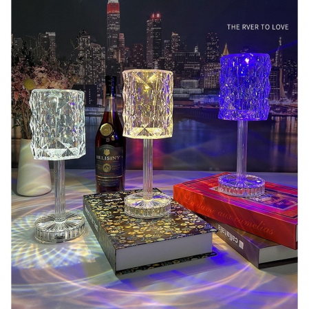 Lampa de birou pe LED RGB 16, Flippy, dimmer tactil, 3 nivele de intensitate, incarcare USB, 3W, Cristal Acrilic, 13x28 cm, cu telecomanda, forma veioza, transparent [1]