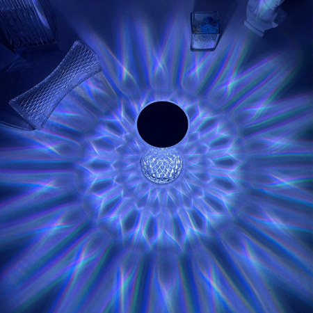 Lampa de birou pe LED RGB 16, Flippy, dimmer tactil, 3 nivele de intensitate, incarcare USB, 3W, Cristal Acrilic, 8x19 cm, cu telecomanda, forma vaza, model 2, transparent [2]