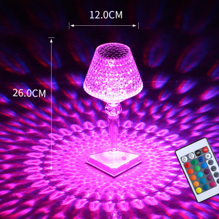 Lampa de birou pe LED RGB 16, Flippy, dimmer tactil, 3 nivele de intensitate, incarcare USB, 3W, Cristal Acrilic, cu telecomanda, forma pahar, transparent [2]