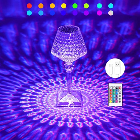 Lampa de birou pe LED RGB 16, Flippy, dimmer tactil, 3 nivele de intensitate, incarcare USB, 3W, Cristal Acrilic, cu telecomanda, forma pahar, transparent [5]