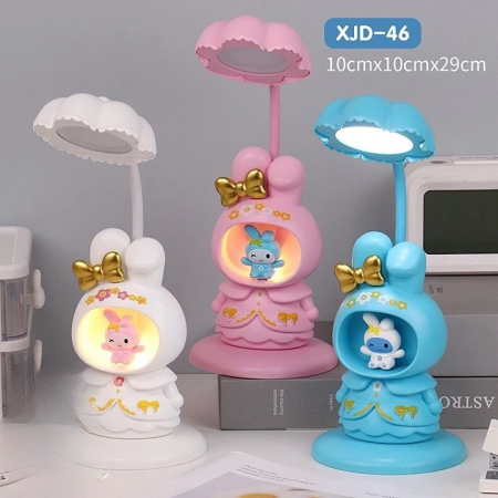 Lampa de Veghe, Flippy, cu Ascutitoare de Creioane, 2 Functii de Lumina, de Birou si de Veghe, Model Iepuras, Incarcare USB 10 x 29 cm, Multicolor [2]