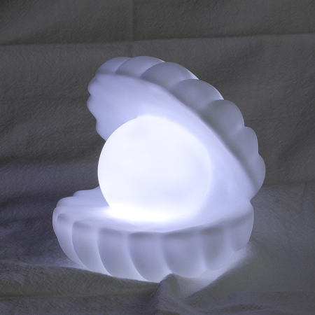 Lampa de Veghe, Flippy, Model Scoica cu Perla, Lumina Alb Rece, 10 x 8.5 cm, Led, Baterii Incluse 3 x LR44, Alb [1]