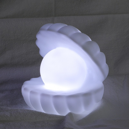 Casă și camping - * LICHIDARE STOC * Lampa de Veghe, Flippy, Model Scoica cu Perla, Lumina Calda, 10 x 8.5 cm, Led, Baterii Incluse 3 x LR44, Alb -