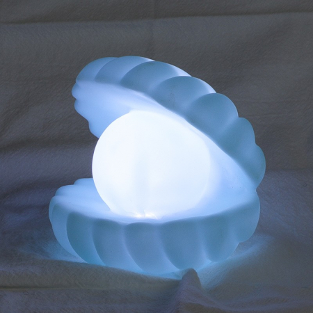 Iluminat & electrice - Lampa de Veghe, Flippy, Model Scoica cu Perla, Lumina Calda, 10 x 8.5 cm, Led, Baterii Incluse 3 x LR44, Albastru