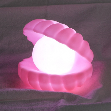 Iluminat & electrice - Lampa de Veghe, Flippy, Model Scoica cu Perla, Lumina Calda, 10 x 8.5 cm, Led, Baterii Incluse 3 x LR44, Roz