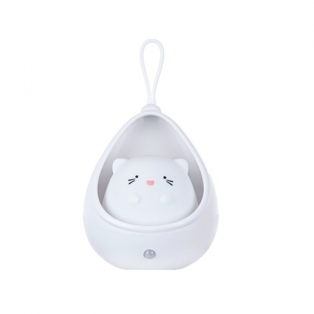 Pentru Casa si Camping - Lampa de Veghe, Flippy, Portabila, cu 2 Moduri de Functionare, Silicon Non-Toxic, Reincarcabila USB, Senzor Miscare, Model Pisica, Alb
