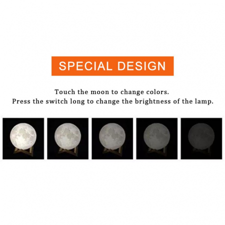 Lampa de veghe in forma de luna cu stele 3D Moon Light, Acumulator integrat, alimentare USB, stand din plastic inclus, 13 cm, 16 culori, Multicolor, Telecomanda inclusa, Flippy [2]