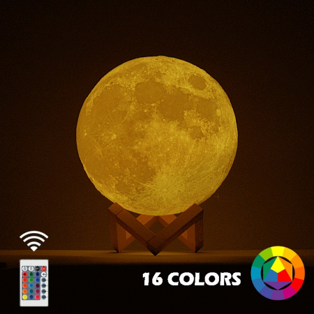 Lampa de veghe in forma de luna cu stele 3D Moon Light, Acumulator integrat, alimentare USB, stand din plastic inclus, 13 cm, 16 culori, Multicolor, Telecomanda inclusa, Flippy [5]