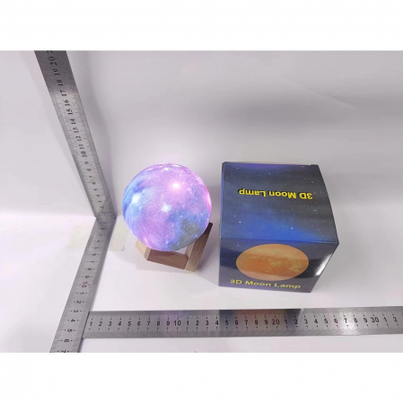 Lampa de veghe in forma de luna cu stele 3D Moon Light, alimentare baterii, stand din lemn inclus, 10 cm, Flippy [6]