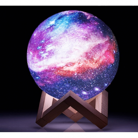 Lampa de veghe in forma de luna cu stele 3D Moon Light, alimentare baterii, stand din lemn inclus, 10 cm, Flippy [1]