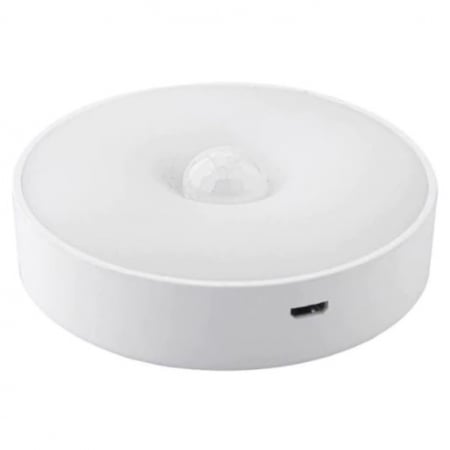 Sub 99 Lei - Lichidare Lampa de Veghe LED, Flippy, cu Senzor de Miscare, Incarcare USB, 0.6W, 300mAh, Design Rotund, Alb, 8.5x2.3 cm