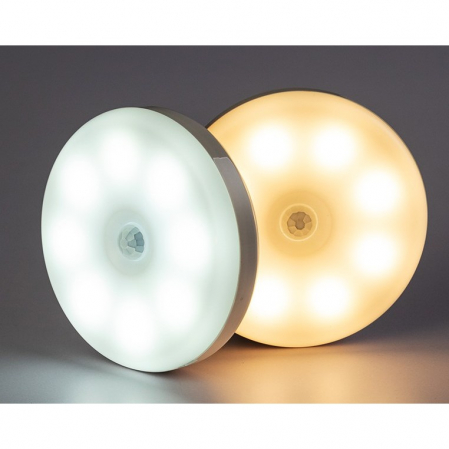 Lichidare Lampa de Veghe LED, Flippy, cu Senzor de Miscare, Lumina Alba Calda si Rece, Incarcare USB, 0.6W, 300mAh, Design Rotund, Alb, 8.5x2.3 cm [1]