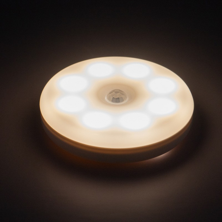 Lichidare Lampa de Veghe LED, Flippy, cu Senzor de Miscare, Lumina Alba Calda si Rece, Incarcare USB, 0.6W, 300mAh, Design Rotund, Alb, 8.5x2.3 cm [2]