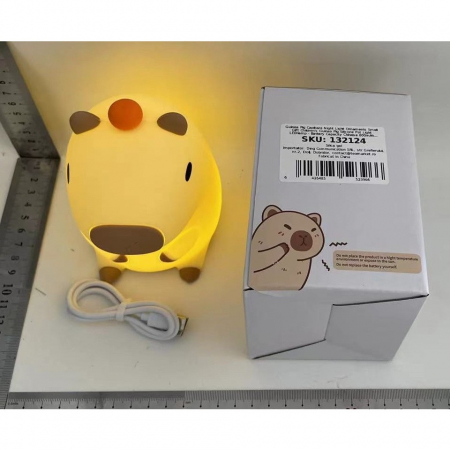 Lampa de Veghe pentru Copii, Flippy, din Silicon, Senzor Tactil, Model Capibara, Lumina Calda, Protectie pentru Ochi, Incarcare USB, Capacitate Baterie Incorporata 800mAh, 10.8x9x12.8 cm, Alb [1]
