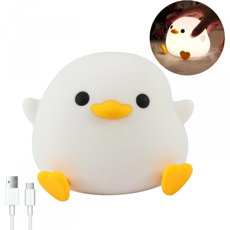 Lampa de Veghe pentru Copii, Flippy, din Silicon, Senzor Tactil, Model Ratusca, Lumina Calda, Timer Automat, Protectie pentru Ochi, Incarcare USB Putere 0.5W, Capacitate Baterie Incorporata 800mAh, 12 [3]