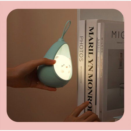 Lampa de veghe portabila cu 2 moduri de functionare Flippy, silicon non-toxic, reincarcabila USB, senzor miscare, albastru, iepuras [2]