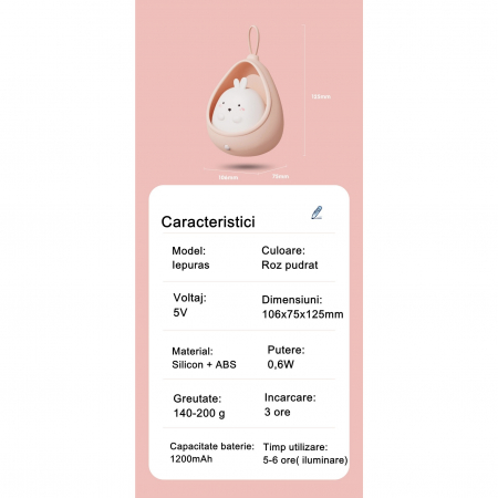 Lampa de veghe portabila cu 2 moduri de functionare Flippy, silicon non-toxic, reincarcabila USB, senzor miscare, albastru, pisicuta [3]