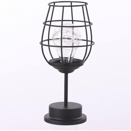 Pentru Casa si Camping - Lampa Decorativa cu Leduri, Flippy, Model Pahar de Vin, cu Baterii, 13 x 13 x 28 cm, Suport Negru, Lumina Alb Cald