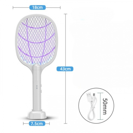 Lampa Electrica Impotriva Tantarilor, Flippy, 42.5 x 18 x 7.5 cm, Reincarcabila cu Cablu USB Inclus, Plasa din Aluminum, Alb [2]