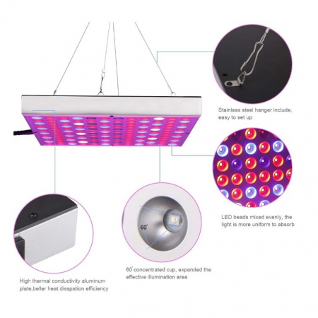 Lichidare Lampa LED 45W Flippy, pentru cresterea plantelor in interior, 225 de leduri, 165 leduri rosii, 60 albastre, 30 x 30 cm, multicolor [7]