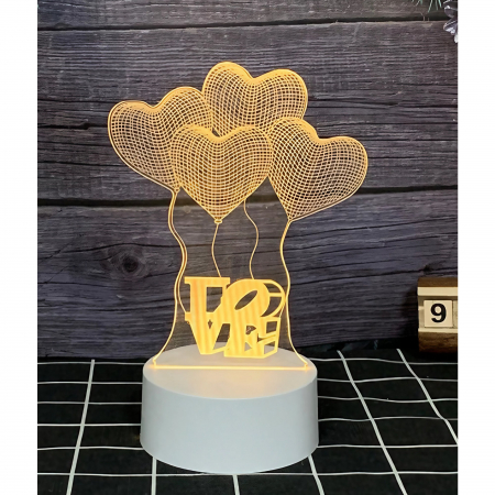 Lampa LED decorativa, Flippy, 3D, Baloane Love, din material acril si lumina multicolora, alb [1]