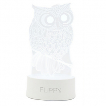 Lampa LED decorativa, Flippy, 3D, Bufnita, cu USB si baterii, 20 cm inaltime, din material acril, lumina multicolora si telecomanda inclusa, alb [9]