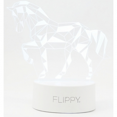 Lampa LED decorativa, Flippy, 3D, Cal, cu telecomanda, doua moduri de alimentare USB si baterii, 20 cm inaltime, din material acril si lumina multicolora, alb [2]