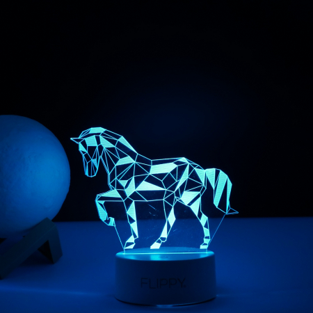 Lampa LED decorativa, Flippy, 3D, Cal, cu telecomanda, doua moduri de alimentare USB si baterii, 20 cm inaltime, din material acril si lumina multicolora, alb [3]