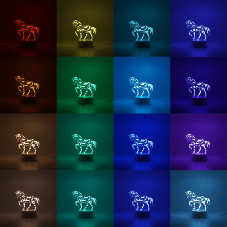 Lampa LED decorativa, Flippy, 3D, Cal, cu telecomanda, doua moduri de alimentare USB si baterii, 20 cm inaltime, din material acril si lumina multicolora, alb [1]