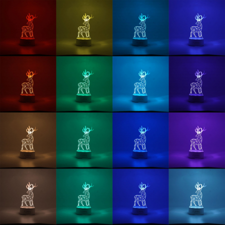 Lampa LED decorativa, Flippy, 3D, Cerb, cu telecomanda, doua moduri de alimentare USB si baterii, 20 cm inaltime, din material acril si lumina multicolora, alb [1]