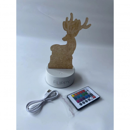 Lampa LED decorativa, Flippy, 3D, Cerb, cu telecomanda, doua moduri de alimentare USB si baterii, 20 cm inaltime, din material acril si lumina multicolora, alb [9]