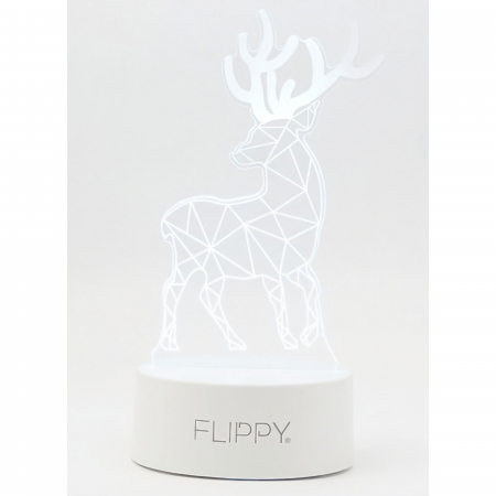 Lampa LED decorativa, Flippy, 3D, Cerb, cu telecomanda, doua moduri de alimentare USB si baterii, 20 cm inaltime, din material acril si lumina multicolora, alb [5]