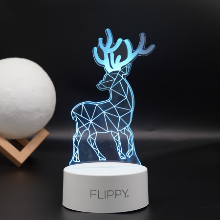 Lampa LED decorativa, Flippy, 3D, Cerb, cu telecomanda, doua moduri de alimentare USB si baterii, 20 cm inaltime, din material acril si lumina multicolora, alb [3]