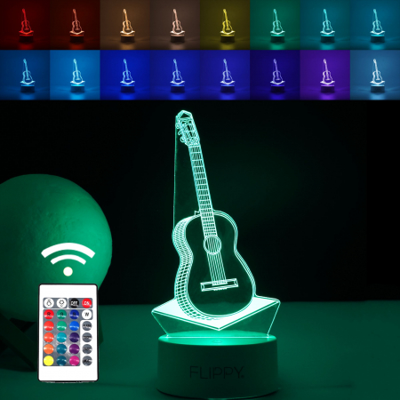 Pentru Casa si Camping - Lampa LED decorativa, Flippy, 3D, Chitara, din material acril si lumina multicolora, alb