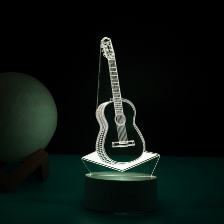 Lampa LED decorativa, Flippy, 3D, Chitara, din material acril si lumina multicolora, alb [2]