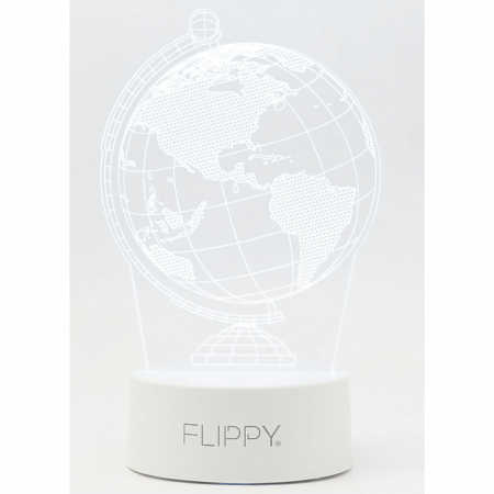 Lampa LED decorativa, Flippy, 3D, Globul Pamantesc, doua moduri de alimentare USB si baterii, 20 cm inaltime, din material acril si lumina multicolora, alb [5]
