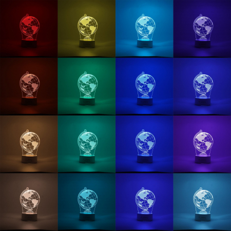 Lampa LED decorativa, Flippy, 3D, Globul Pamantesc, doua moduri de alimentare USB si baterii, 20 cm inaltime, din material acril si lumina multicolora, alb [1]