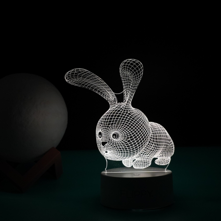 Lampa LED decorativa, Flippy, 3D, Iepure, cu USB si baterii, 20 cm inaltime, din material acril, lumina multicolora si telecomanda inclusa, alb [3]