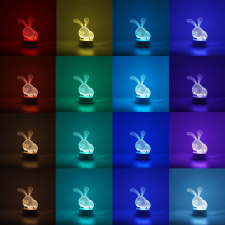 Lampa LED decorativa, Flippy, 3D, Iepure, cu USB si baterii, 20 cm inaltime, din material acril, lumina multicolora si telecomanda inclusa, alb [2]