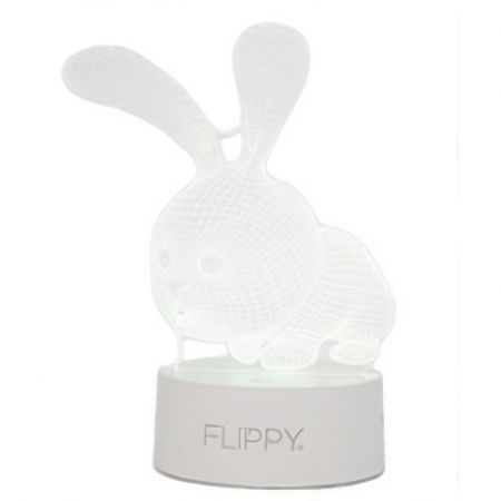 Lampa LED decorativa, Flippy, 3D, Iepure, cu USB si baterii, 20 cm inaltime, din material acril, lumina multicolora si telecomanda inclusa, alb [1]