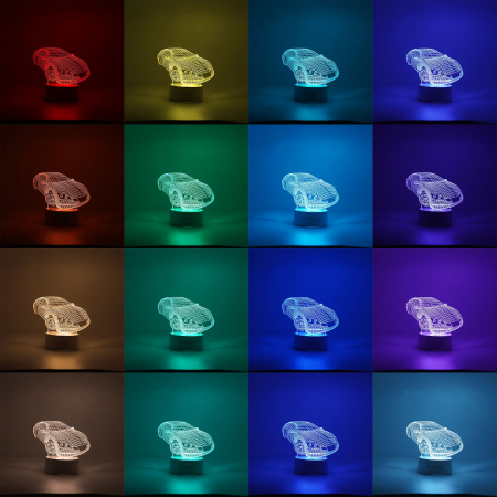 Lampa LED decorativa, Flippy, 3D, Masina Sport, doua moduri de alimentare USB si baterii, 20 cm inaltime, din material acril si lumina multicolora, alb [1]