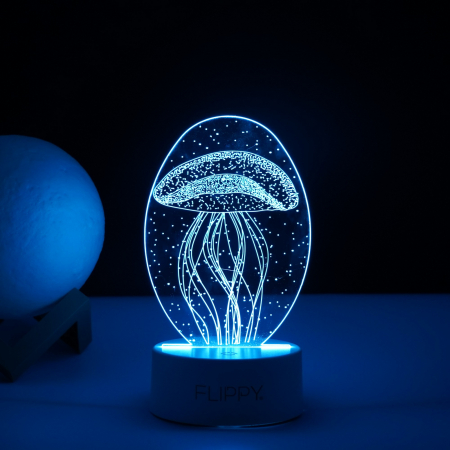Lampa LED decorativa, Flippy, 3D, Meduza, din material acril si lumina multicolora, alb [3]