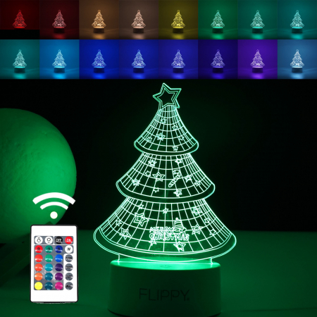Pentru Casa si Camping - Lampa LED decorativa, Flippy, 3D, Pom de Craciun, din material acril si lumina multicolora, alb