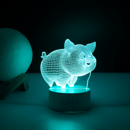 Lampa LED decorativa, Flippy, 3D, Porcusor Gras, din material acril si lumina multicolora, alb [3]