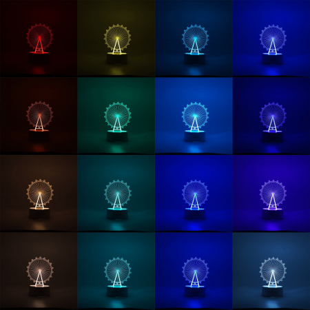 Lampa LED decorativa, Flippy, 3D, Roata Panoramica, cu telecomanda, doua moduri de alimentare USB si baterii, 20 cm inaltime, din material acril si lumina multicolora, alb [1]