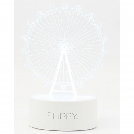 Lampa LED decorativa, Flippy, 3D, Roata Panoramica, cu telecomanda, doua moduri de alimentare USB si baterii, 20 cm inaltime, din material acril si lumina multicolora, alb [5]