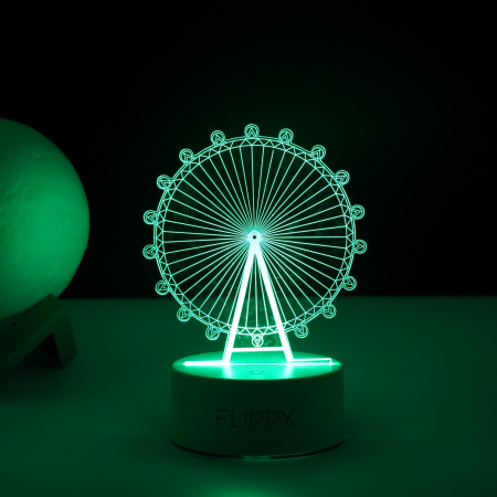 Lampa LED decorativa, Flippy, 3D, Roata Panoramica, cu telecomanda, doua moduri de alimentare USB si baterii, 20 cm inaltime, din material acril si lumina multicolora, alb [4]