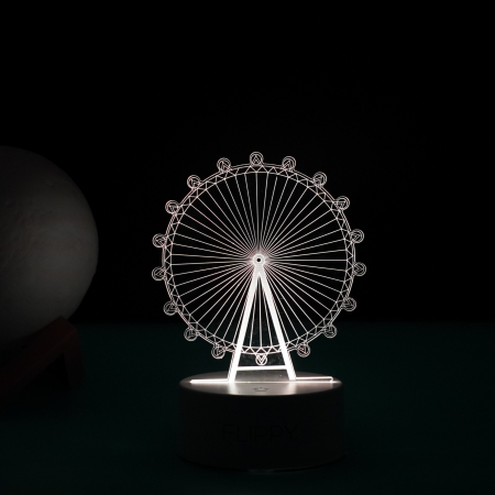 Lampa LED decorativa, Flippy, 3D, Roata Panoramica, cu telecomanda, doua moduri de alimentare USB si baterii, 20 cm inaltime, din material acril si lumina multicolora, alb [2]
