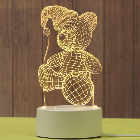 Lampa LED decorativa, Flippy, 3D, Urs cu palarie, cu telecomanda, doua moduri de alimentare USB si baterii, 20 cm inaltime, din material acril si lumina multicolora, alb [4]